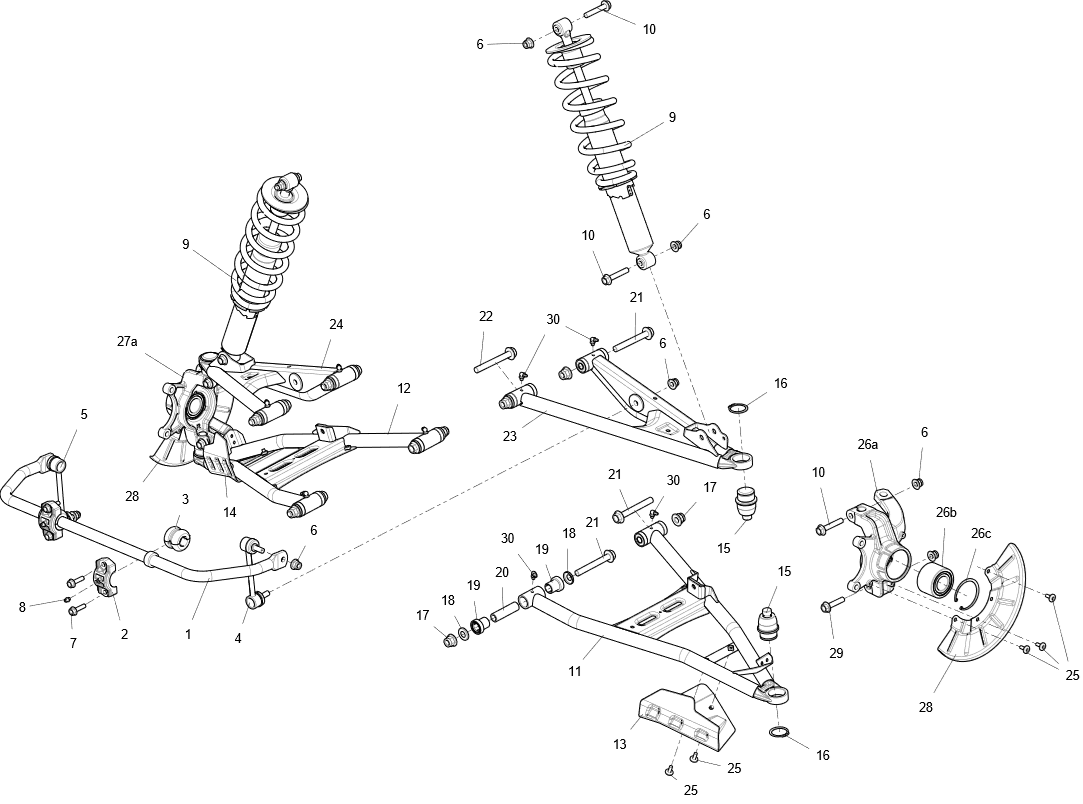 Exploded schematic of Segway Fugleman UT10 Front Suspension Assembly-us Standard, callout 28 is the brake rotor dust shield