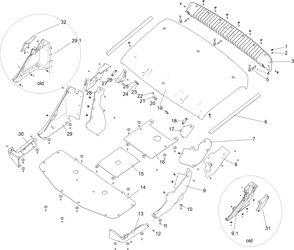 Exploded schematic of Segway Fugleman UT10 External Plastic Parts, callout 32 is the charging port cover pp black