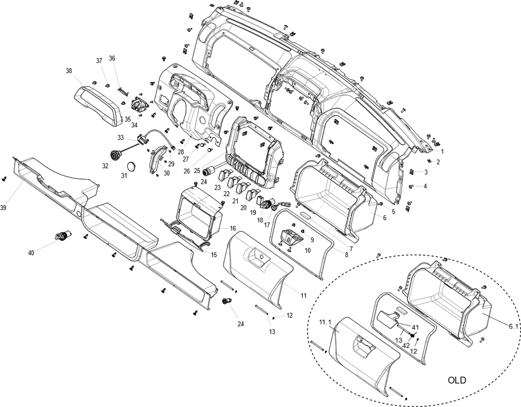 Exploded schematic of Segway Fugleman UT10 Dashboard, callout 31 is the star button plug