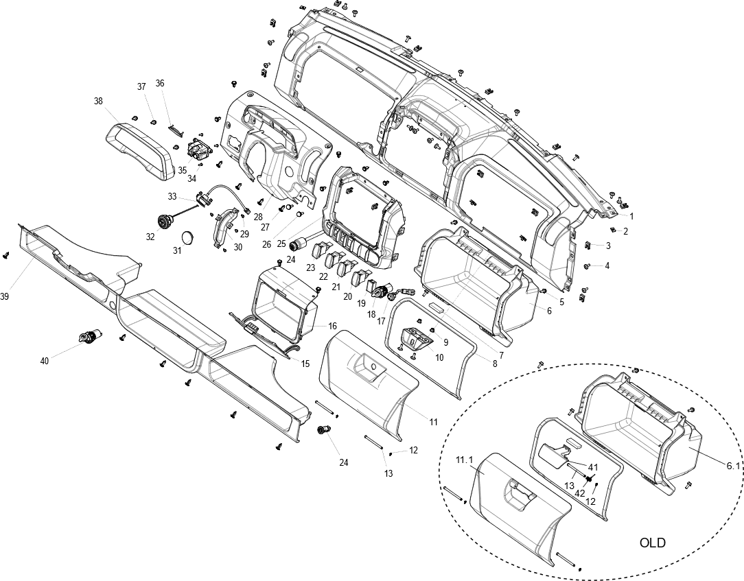 Exploded schematic of Segway Fugleman UT10 Dashboard, callout 31 is the star button plug