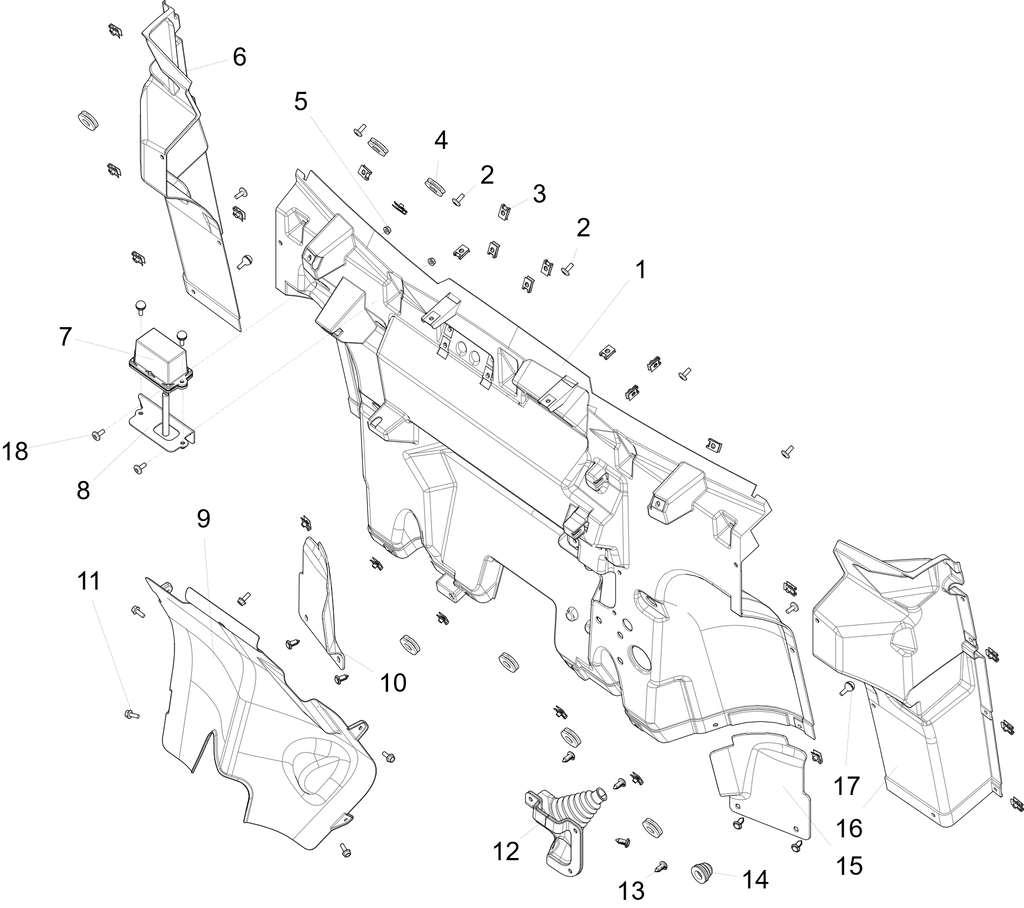 Exploded schematic of Segway Fugleman UT10 Front Bezel, callout 16 is the fl guard