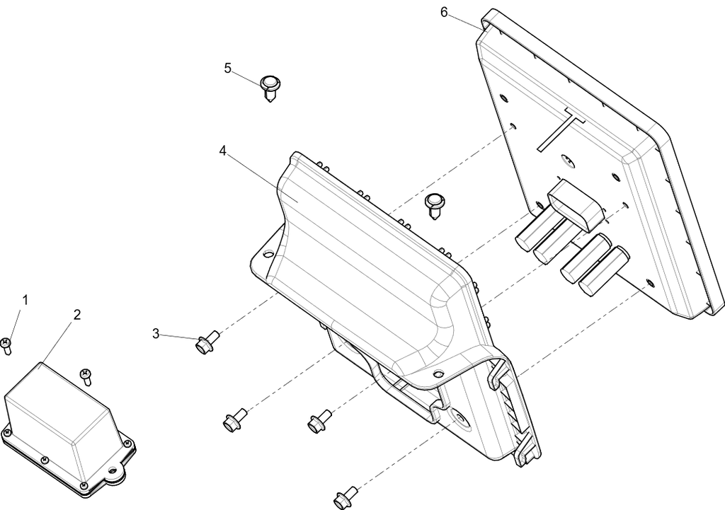 Exploded schematic of Segway Fugleman UT10 Central Screen Components, callout 4 is the u01 rear cover of central control display