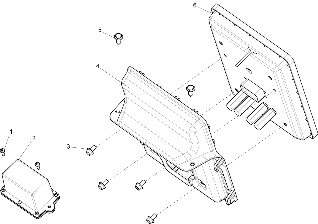 Exploded schematic of Segway Fugleman UT10 Central Screen Components, callout 4 is the u01 rear cover of central control display