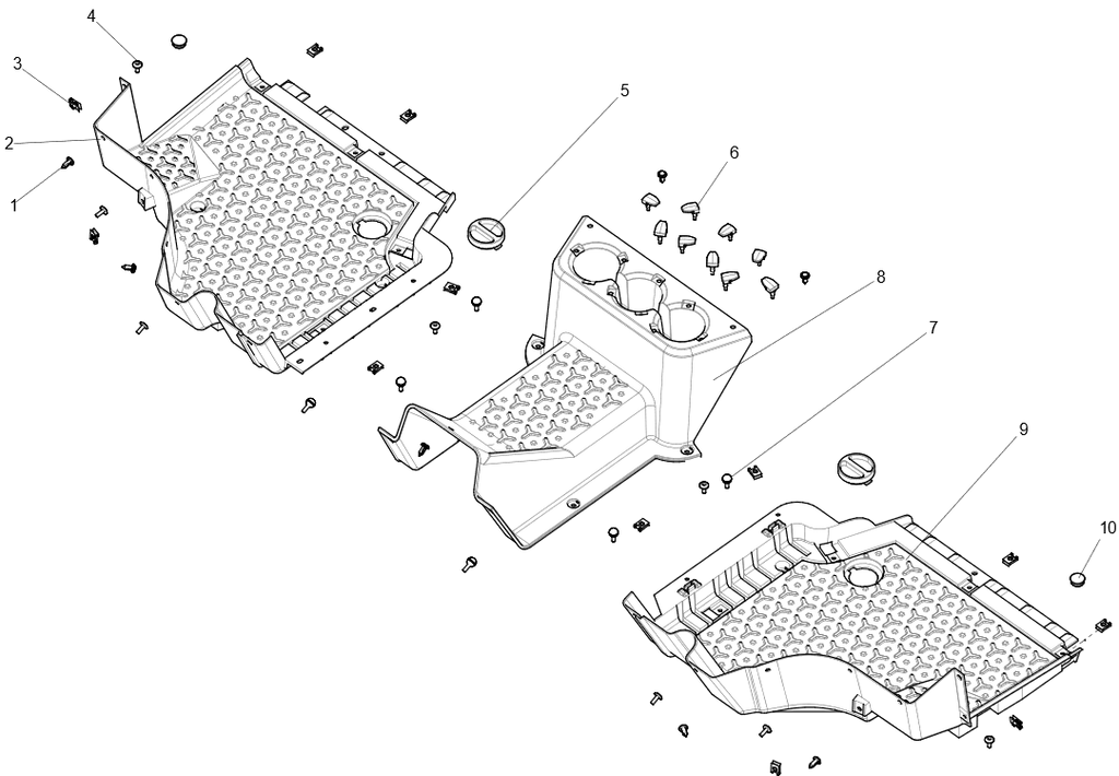 Exploded schematic of Segway Fugleman UT10 Foot Pedal Plastic Parts, callout 10 is the u01 pedal screw rubber plug