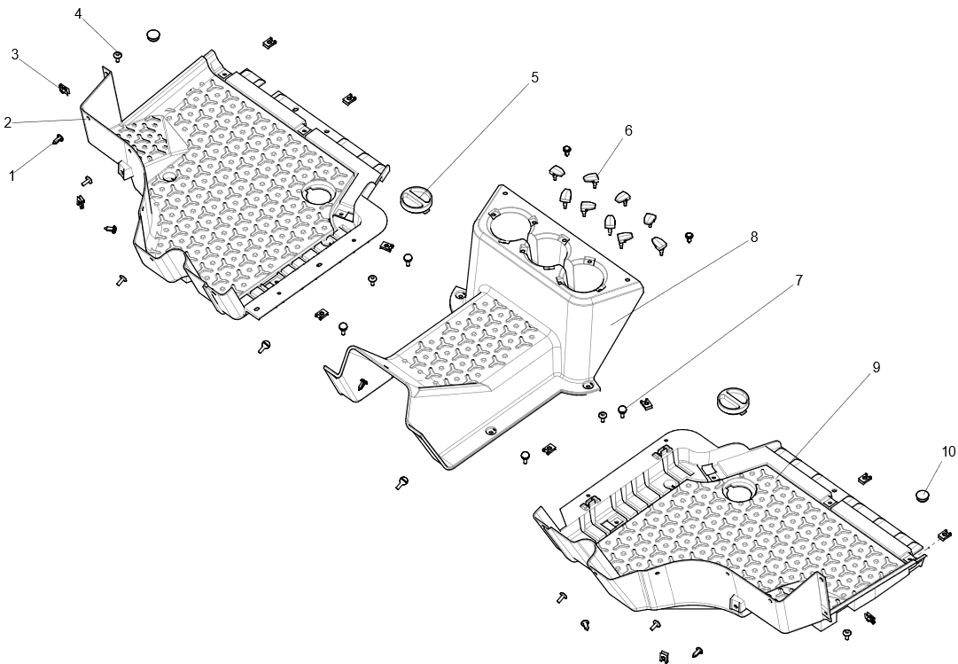 Exploded schematic of Segway Fugleman UT10 Foot Pedal Plastic Parts, callout 10 is the u01 pedal screw rubber plug