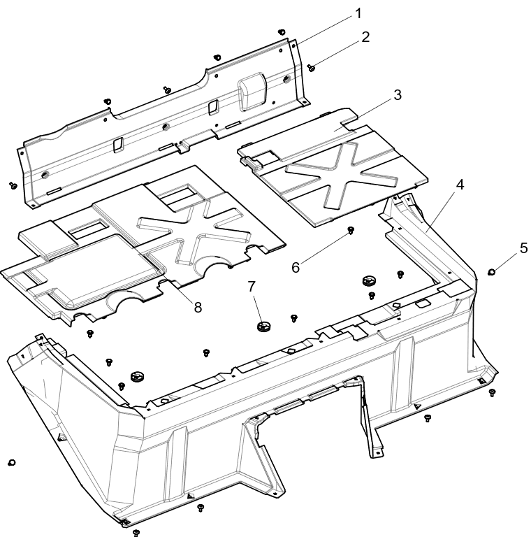 Exploded schematic of Segway Fugleman UT10 Plastic Parts Under The Seat, callout 8 is the seat lower guard