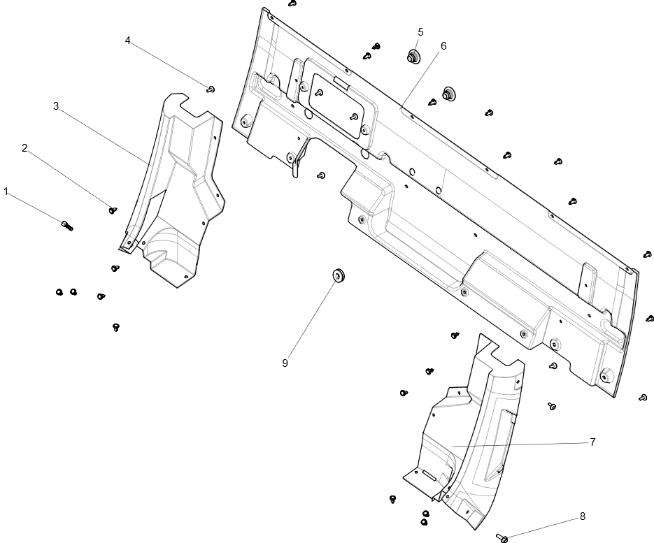 Exploded schematic of Segway Fugleman UT10 Rear Panel Of Cockpit, callout 7 is the u01 cockpit rear left guard pp black