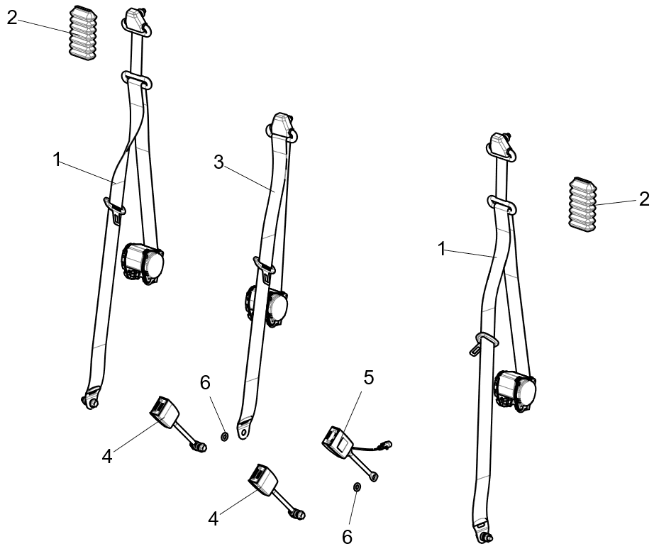 Exploded schematic of Segway Fugleman UT10 Seat Belt Assembly-us Standard, callout 6 is the step bushing