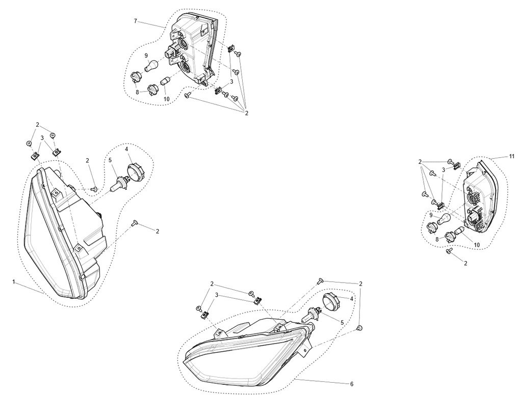 Exploded schematic of Segway Fugleman UT10 Lamp Assembly-us Standard (Without Turn Signal), callout 11 is the u01 rl tail light epa