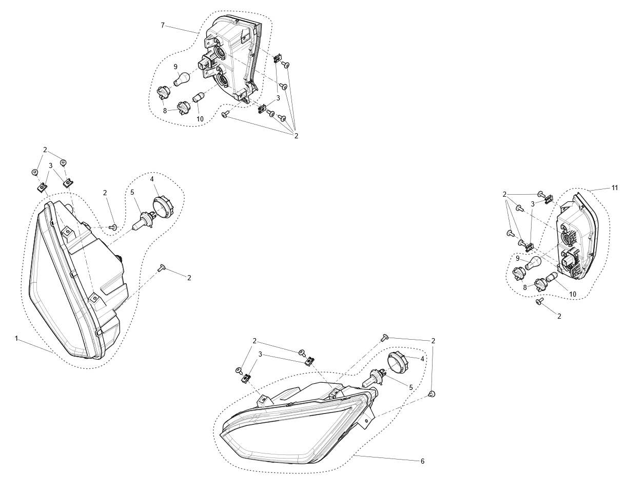 Exploded schematic of Segway Fugleman UT10 Lamp Assembly-us Standard (Without Turn Signal), callout 11 is the u01 rl tail light epa