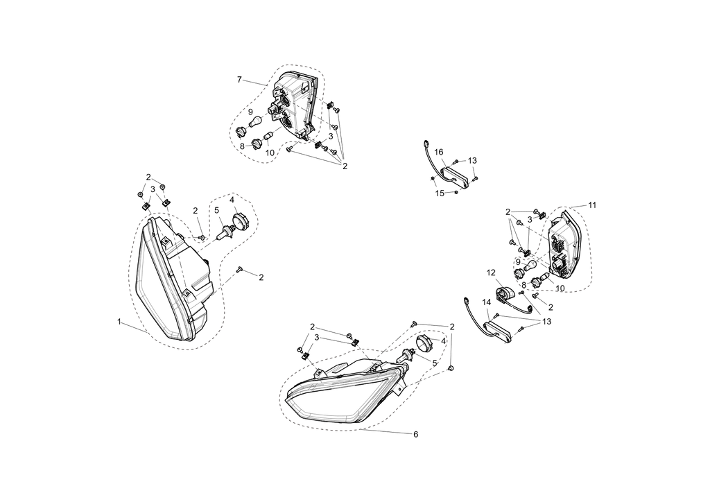 Exploded schematic of Segway Fugleman UT10 Lamp Assembly-european Standard (With Turn Signal), callout 16 is the u01_reverse light_epa