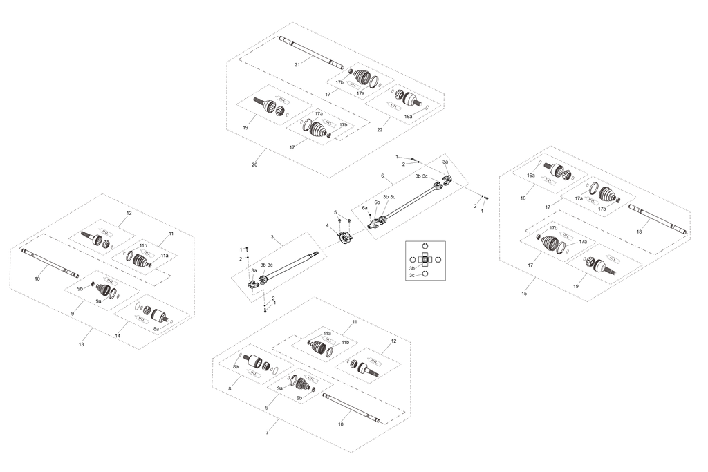 Exploded schematic of Segway Fugleman UT10 Drive Shaft Assembly, callout 22 is the rr inner ball cage assy