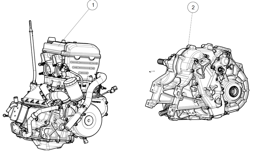 Exploded schematic of Segway Villain SGW1000F Powertrain, callout 2 is the ssv gearbox component
