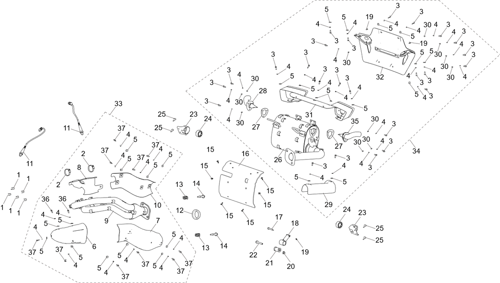 Exploded schematic of Segway Villain SGW1000F Exhaust System, callout 37 is the hexagon flange bolt m6x12