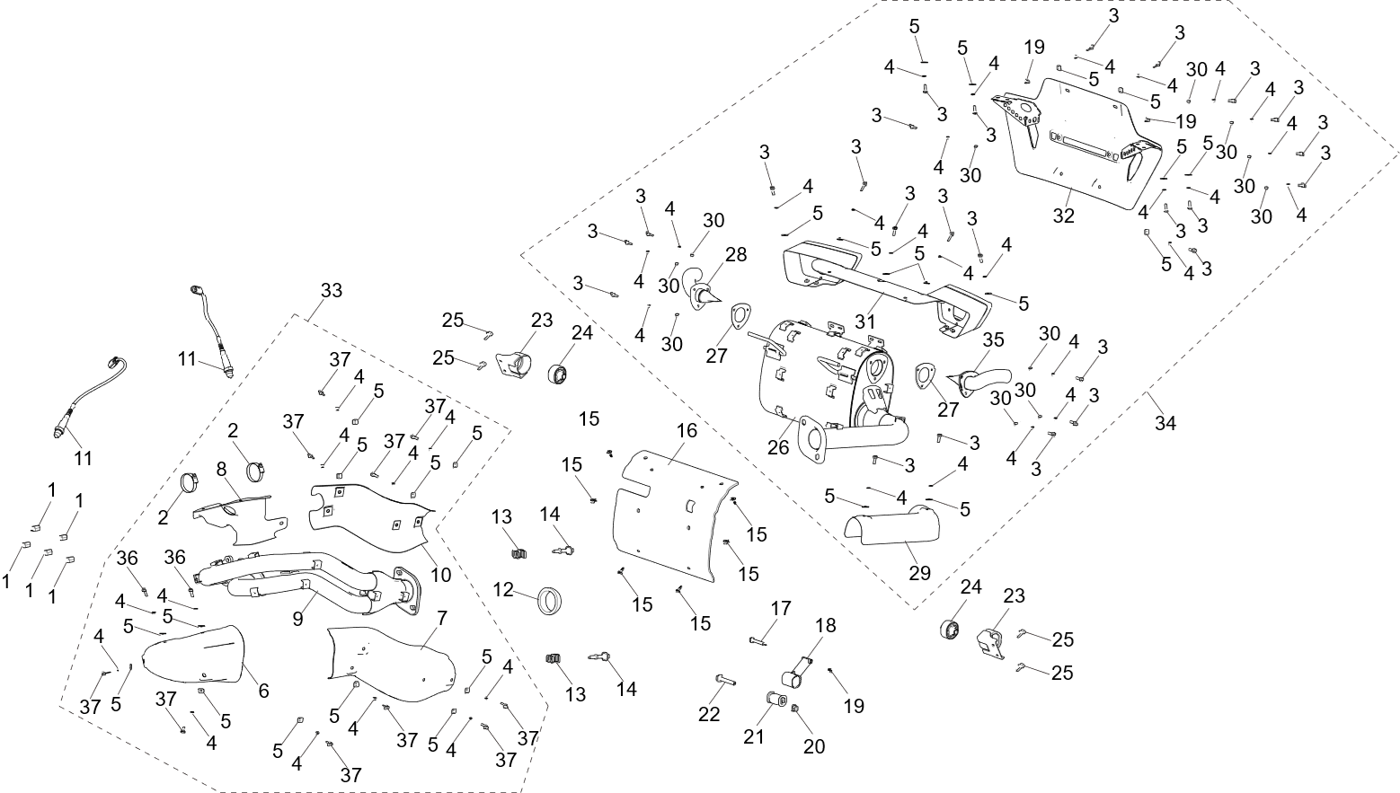 Exploded schematic of Segway Villain SGW1000F Exhaust System, callout 37 is the hexagon flange bolt m6x12