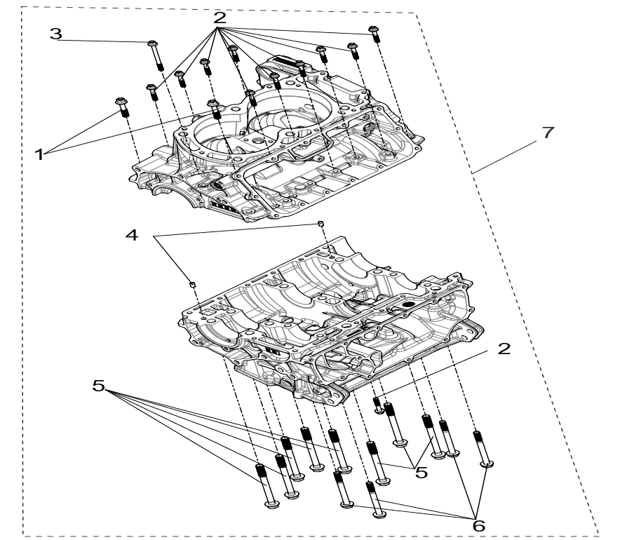 Exploded schematic of Segway Villain SGW1000F Crankcase Sub-assembly, callout 7 is the crankcase combination
