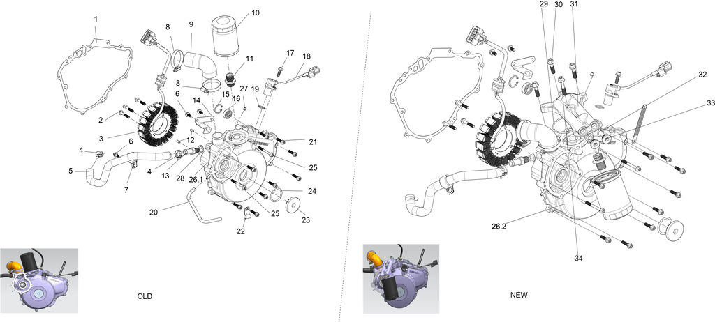 Exploded schematic of Segway Villain SGW1000F Left Crankcase Cover Sub-assembly, callout 31 is the oil filter mounting seat