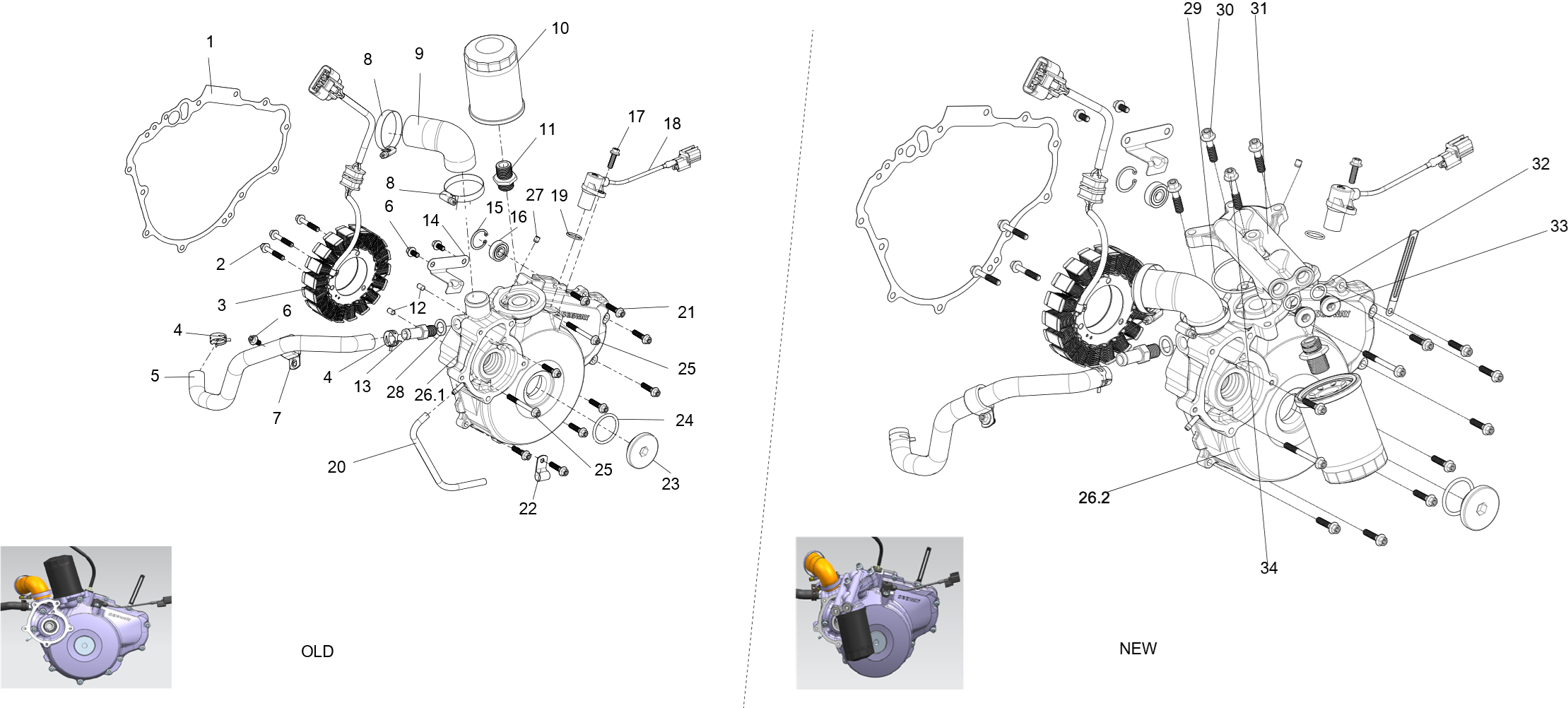 Exploded schematic of Segway Villain SGW1000F Left Crankcase Cover Sub-assembly, callout 31 is the oil filter mounting seat
