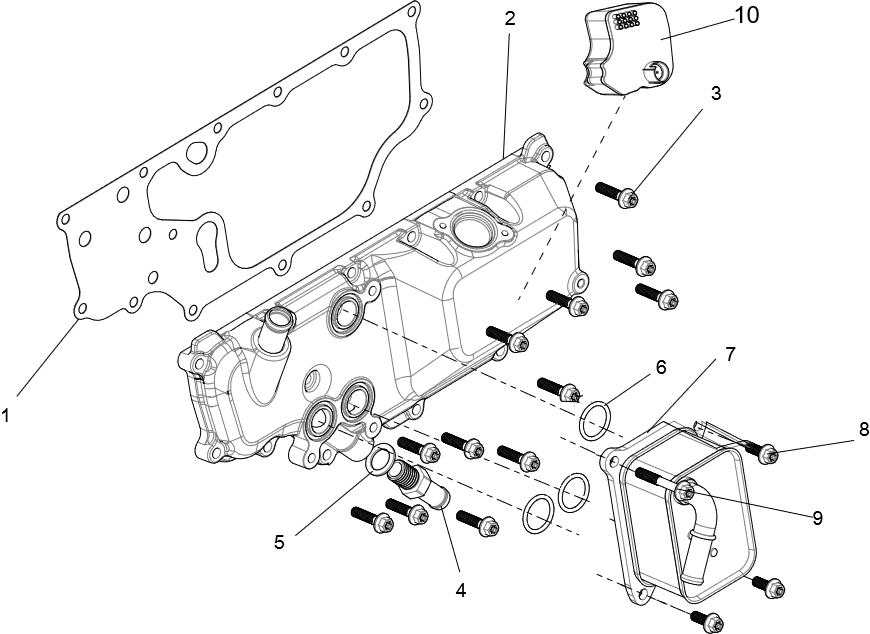 Exploded schematic of Segway Villain SGW1000F Lower Crankcase Cover Sub-assembly, callout 10 is the oil and gas separator