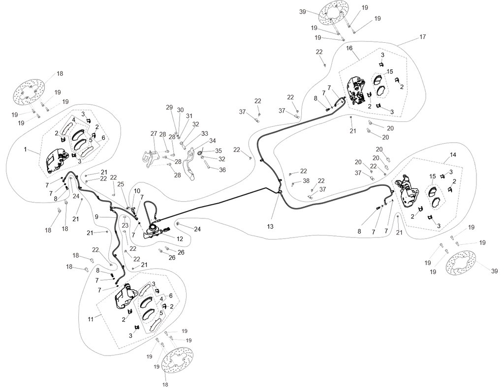 Exploded schematic of Segway Villain SGW1000F Brake System (Wide Vehicle Version), callout 17 is the s05_hydraulic brake assy (wide)