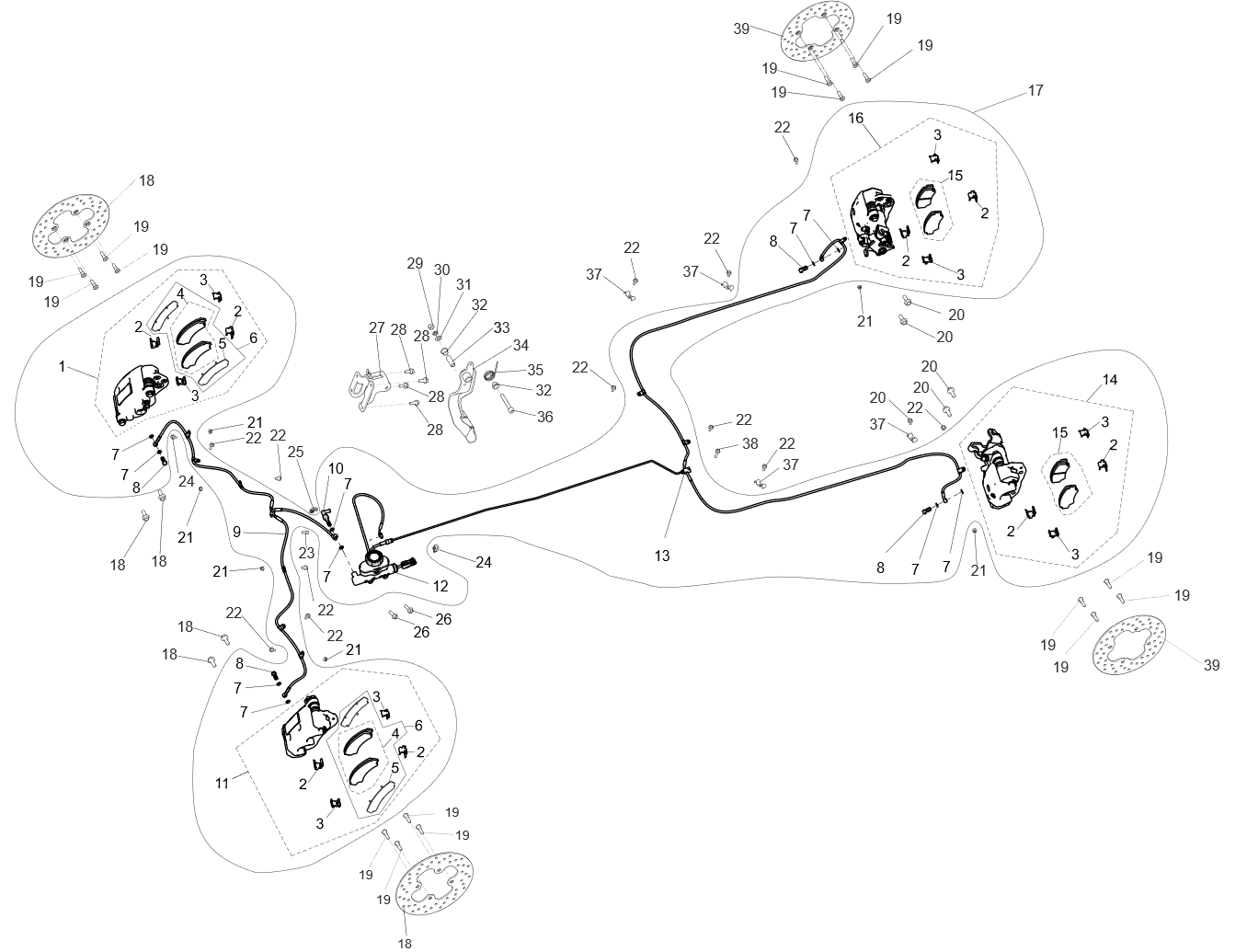 Exploded schematic of Segway Villain SGW1000F Brake System (Wide Vehicle Version), callout 17 is the s05_hydraulic brake assy (wide)