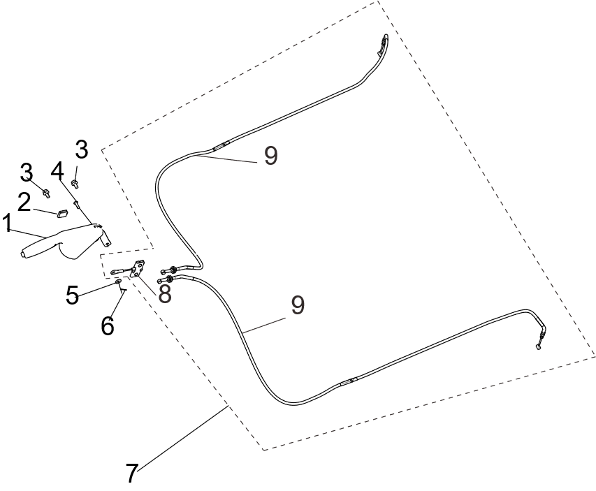 Exploded schematic of Segway Villain SGW1000F Parking Brake System, callout 9 is the parking cable