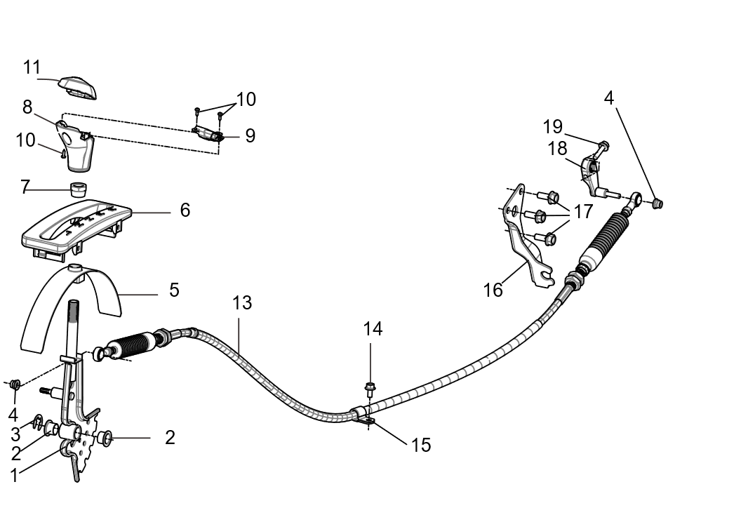 Exploded schematic of Segway Villain SGW1000F Shift System, callout 18 is the gear shift rocker arm assembly