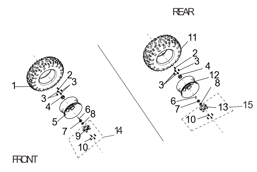 Exploded schematic of Segway Villain SGW1000F 29 Wheel Combination (US 29 Inch Ordinary), callout 12 is the rear aluminum wheel 1470_ matte black