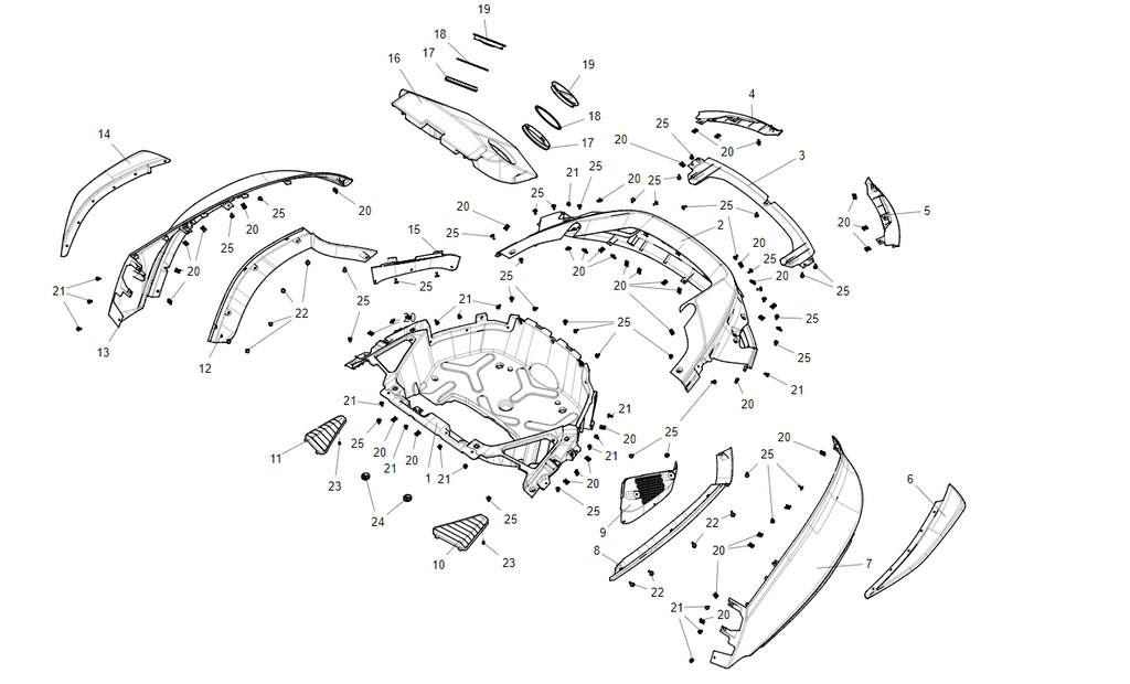 Exploded schematic of Segway Villain SGW1000F Tail Rubber And Plastic Parts, callout 16 is the rear storage box assy