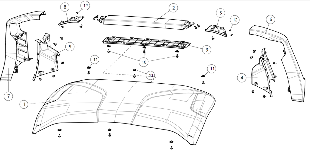 Exploded schematic of Segway Villain SGW1000F Rear Upper Rubber And Plastic Parts, callout 9 is the b pillar right lower lining (high)