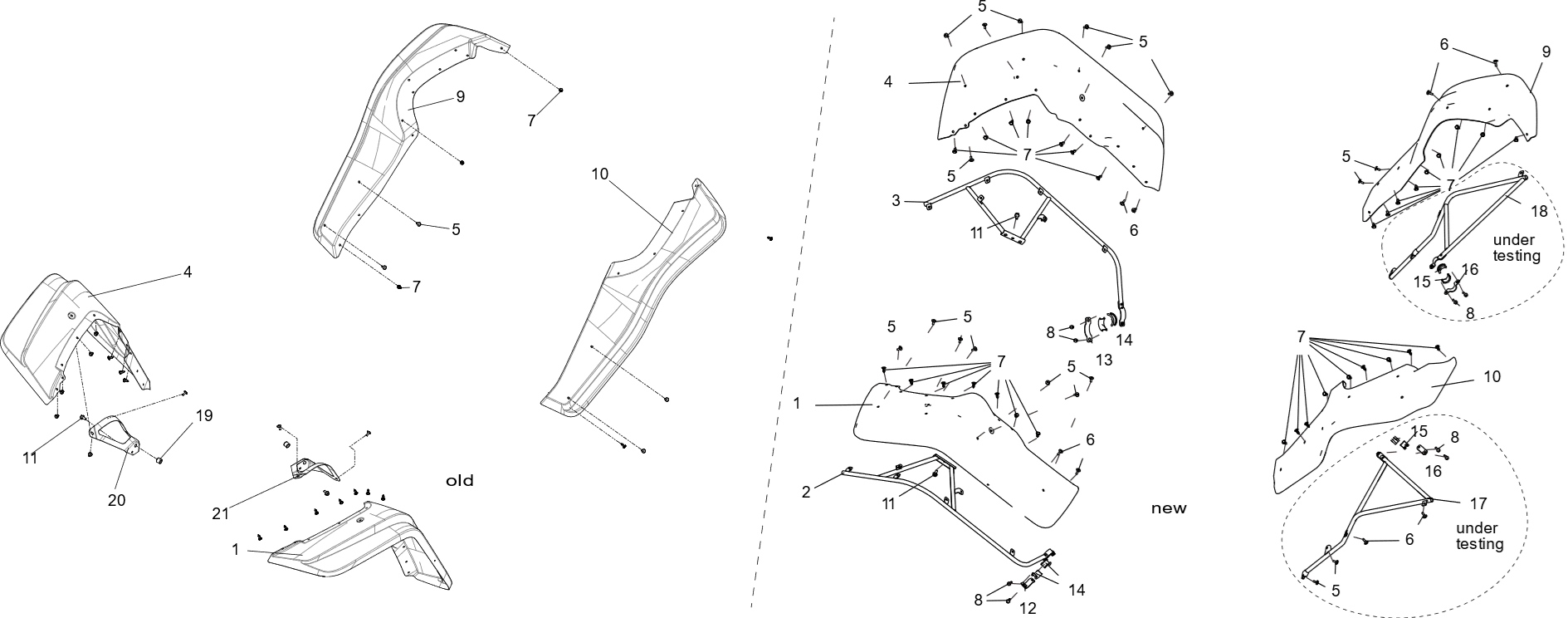 Exploded schematic of Segway Villain SGW1000F 72 Inch Widened Fender Assembly 72, callout 10 is the rl fender (wide)